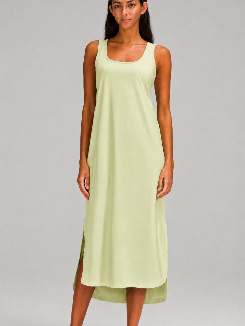 Lululemon Athletica Dewy Bright Green Pima Cotton Open Back Midi Dress SZ 10